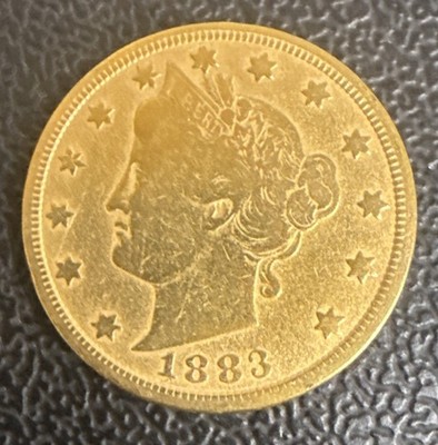 1883 Liberty V Nickel 24kt Gold Plated No Cents Philadelphia Mint 5C Coin