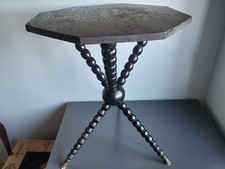 Antique Victorian Gypsy Table, Mid 19th Century Pine Wood Bobbin Turned Base