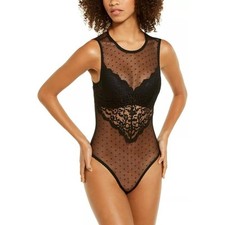 INC International Concepts Women's Black Mesh Lingerie Bodysuit