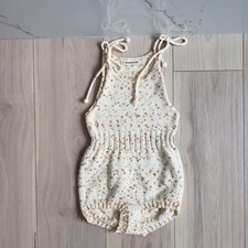 Misha Puff Romper Kids 4-5Y Cream Speckled Knit Sun Pima Cotton Summer Jumpsuit