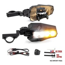 UTV Side View Mirrors with LED Lights, Aluminum Rear View Mirror with 4 Modes