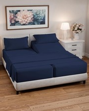 Split California King Bed Sheet Set - 5 Piece Split Cal King Size Sheets -blue