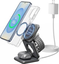 Qi2 15W 3 in 1 Charging Station for Samsung Galaxy S26 S25, Galaxy Watch Ultra