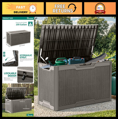 100 Gallon Weather Resistant Resin Deck Box - Lockable Outdoor Storage for Essen