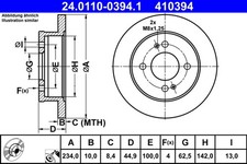 2x ATE Bremsscheibe 24.0110-0394.1 für HYUNDAI BA AI3 IA AC3 i10 3 2 LPG MPi GDi