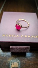 Monica Vinader Rose Gold Plated Bezel Ring Pink Round Stone Size M