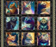Feline Fantasia Large Cat Picture Patches Vivid 36x44" Cotton Fabric Panel