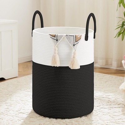 Laundry Basket,Woven Cotton Rope Laundry Hamper,60L for Decorative Storage of...