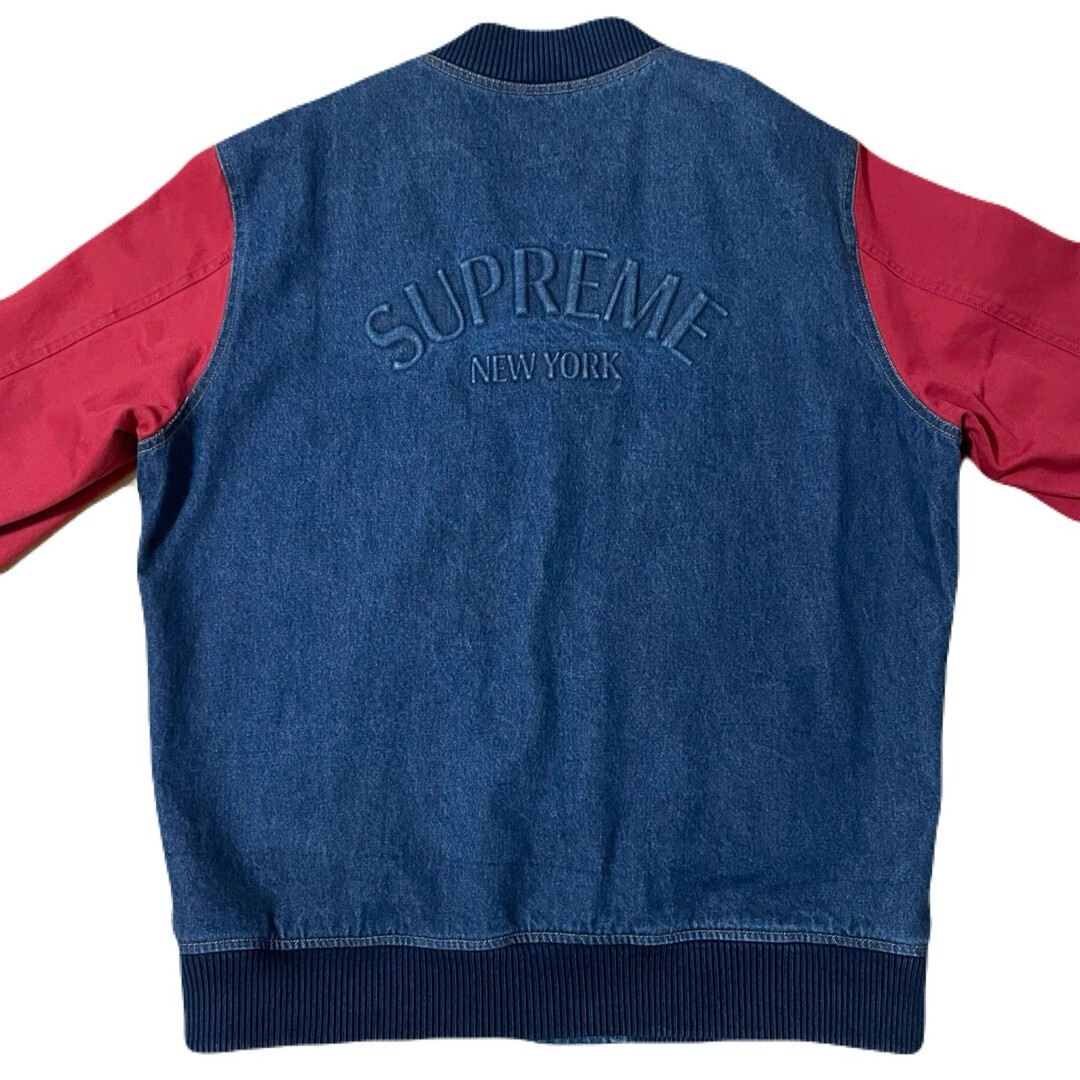 Supreme 14AW Denim Twill Varsity Jacket Indigo Red Cotton