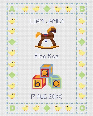 Cross Stitch Birth Sampler Kit or Pattern by Florashell - Ducks Boy