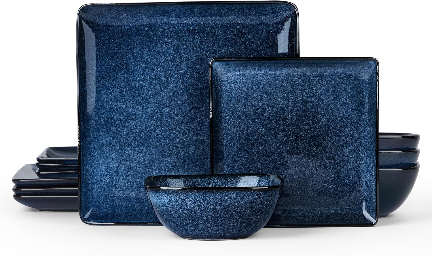 Deep Sea Blue 12-Piece Square Dinnerware Set, Chip Resistant