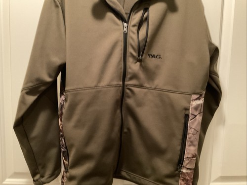 TAG Safari Mens Zip Jacket Green w/Camo Trim Size L EUC - Picture 2 of 4