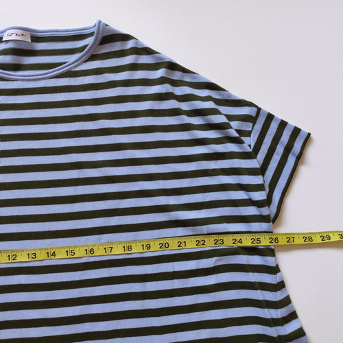 Women's Knit Knit Lagenlook Loose Short Sleeve Cotton Striped Oversized Tunic S - Picture 9 of 11
