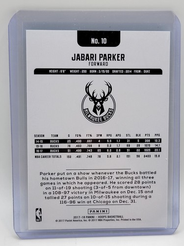 2017-18 Panini NBA Hoops - Teal #10 Jabari Parker /125 - Picture 2 of 2