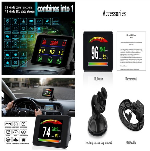 Car OBD2 HUD Head Up Display Speedometer Alarm Oil Water Temp Gauge Monitor -AU - Picture 20 of 24