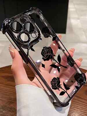 Rose Shockproof TPU Case Transparent Kompatibel mit iPhone Samsung
