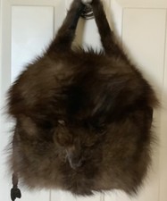 Vintage 13"x13" Real Fox Fur Muff Hand Warmer Silk Lined Purse Wristlet