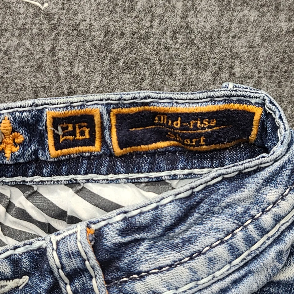 Pantalones Cortos Rock Revival Para Mujer 26 Ferry Tiro Medio Cuero Puntada Daisy Duke Thrashed Foto 2 de 4