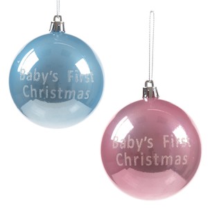 Details Sur De Bebe 1st Noel 80mm Boule Decoration Avec Paillette Lettrage Rose Ou Bleu