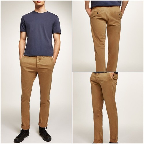 Ex Topman Para Hombre Pantalones Pantalón chino ajustado elástico de mostaza  RRP £ 25.00 | eBay