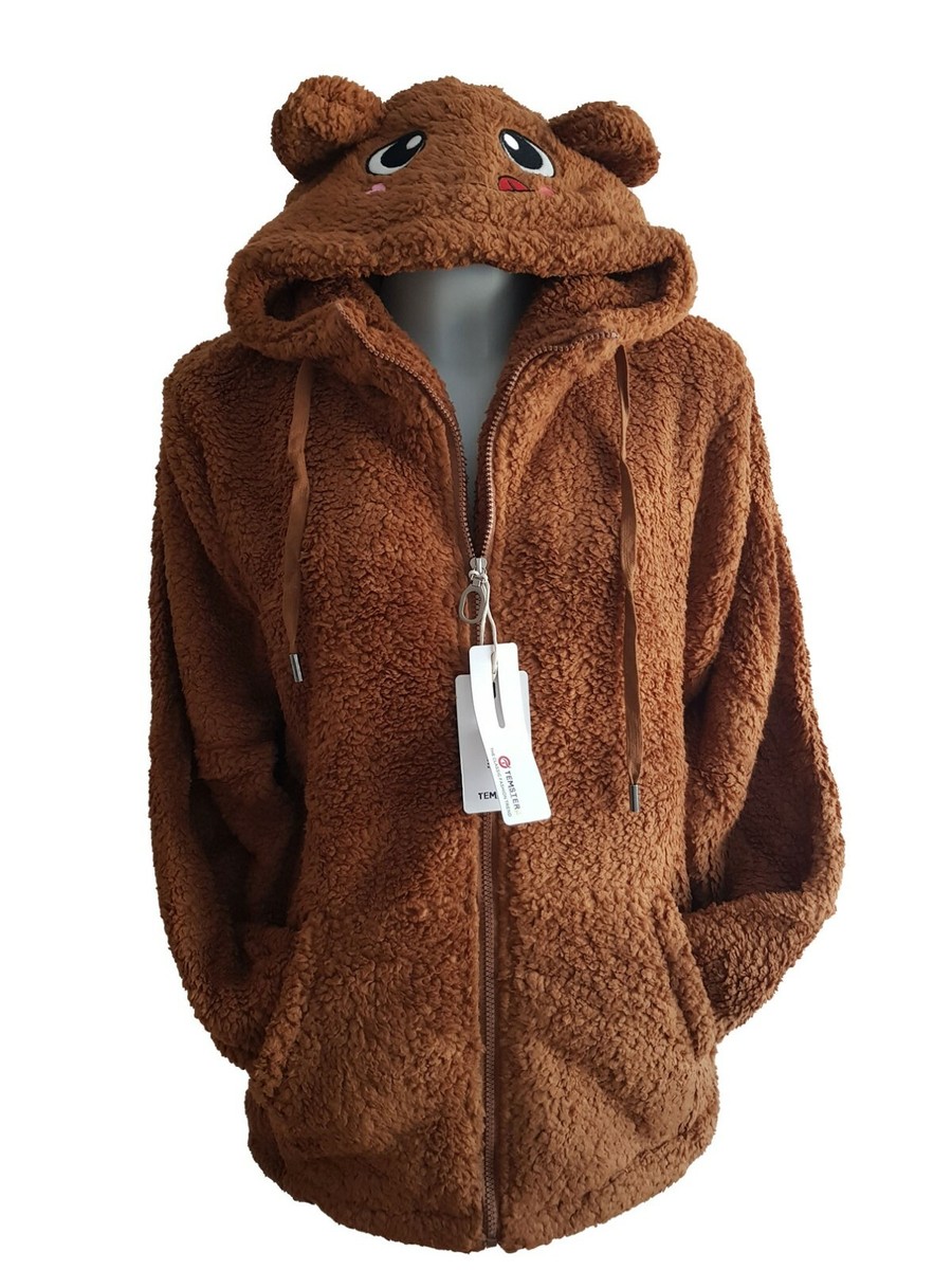 Teddy Fleece Jacke Braun Teddyjacke Mit Kapuze H&m Damen