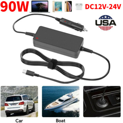 Car/Vehicle/Boat 90W Laptop Mains Charger USB-C Type C Power Adapter Supply  Cord