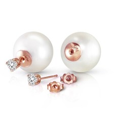 14K. SOLID GOLD STUD 0.80 CT. NATURAL DIAMONDS EARRINGS WITH WHITE SHELL PEARLS