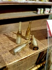 Dollhouse Miniature - 12 WINE BEER  BOTTLES - AMBER COLOR  #201 vintage/grunge