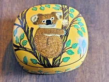 Kashmir Paper Mache Koala Bear Trinket Box Lacquered 1970s 3.5" x 3" x 1.5" Vtg