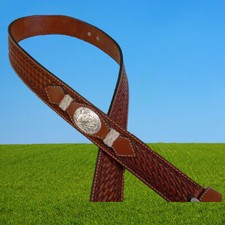 Western belt Continental, Western belt with silver concho, leather belt chestnut