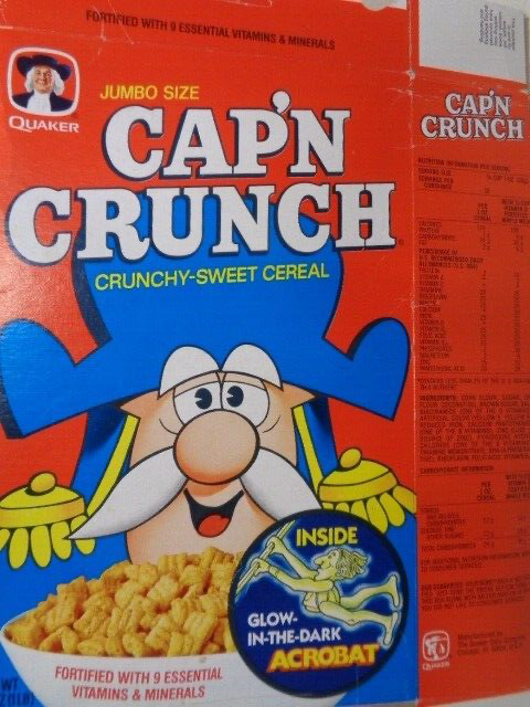 1981 1980 ? vintage Cap'n Crunch Cereal Box Acrobats glow READ