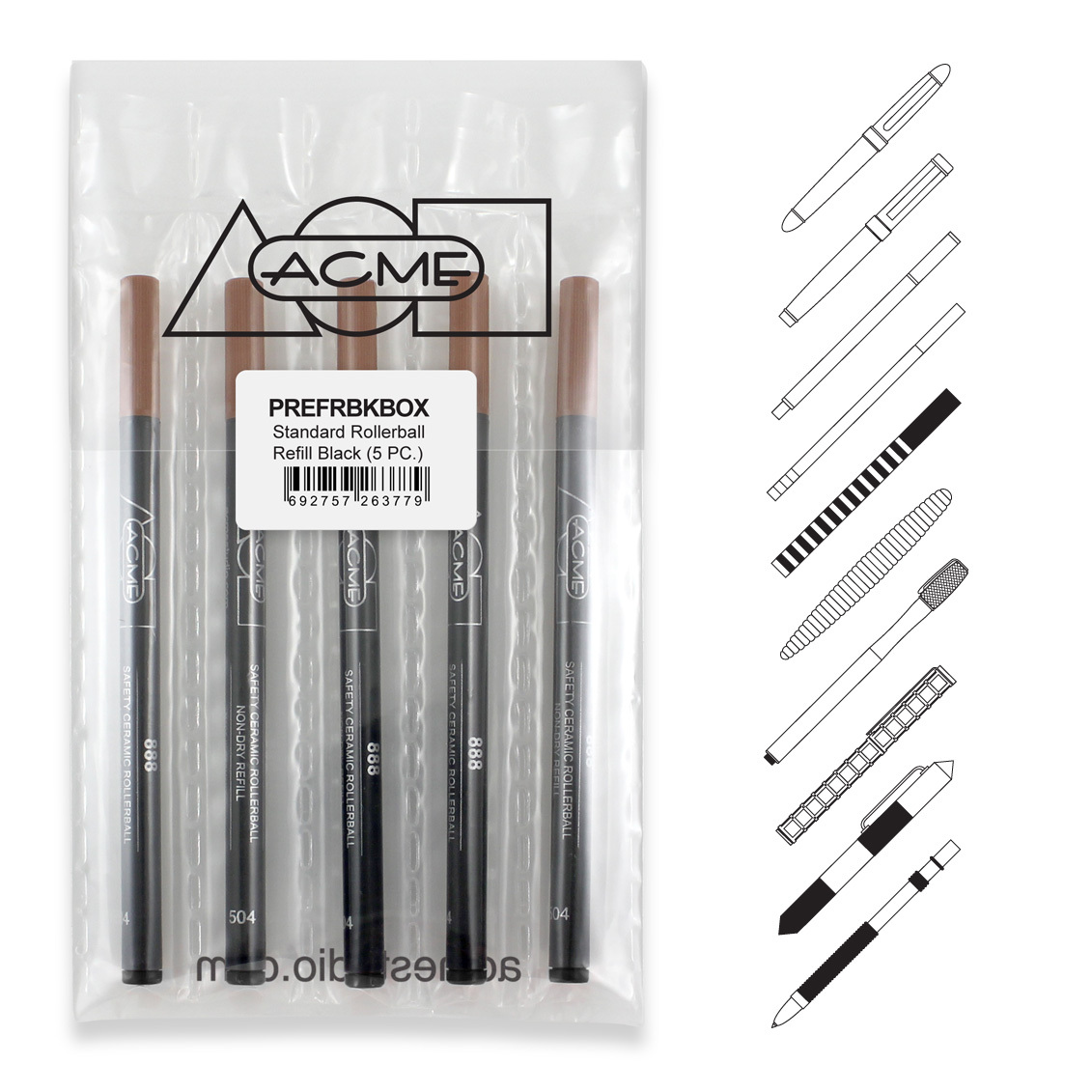 ACME Studio Rollerball 888 Refills, BLACK Ink, Set of NEW