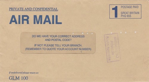 1993 prepaid cover missent to Adelaide SA