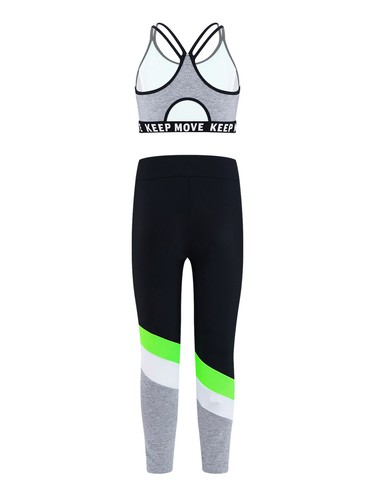 Toddlers Girls Dance Outfit Gym Yoga Sport Tracksuit Crop Sport Vest+Pants Set - Picture 9 of 46