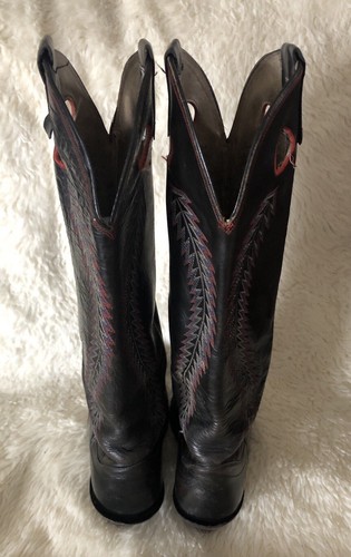 Vintage Olathe Black Leather Red Stitching Buckaroo Tall Cowboy Boots Women 9E - Picture 6 of 15