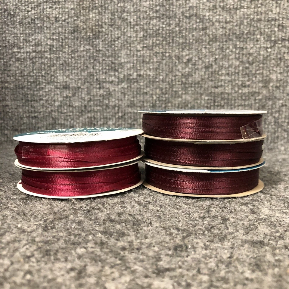 Lot Of 12 Vintage Spools Of Red & Maroon Ribbon 1/8”-1/4” Picot Trim Offray NOS - Image 4 of 4