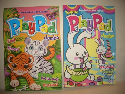 2 New Jumbo PlayPads-Puzzles, Dot to Dot, Find Words, Mazes etc.  FUN!!  Kappa