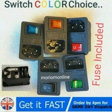 Male Power Socket Fused Rocker Illuminated Switch IEC320 C14 Inlet 