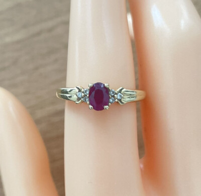 18 kt Gelbgold Rubin & Diamant Solitär Ring, UK Größe P, EU Größe 56