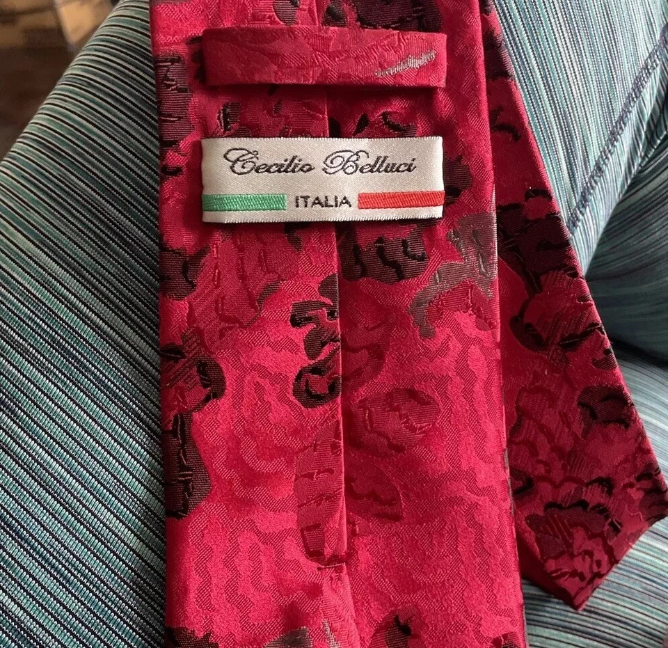 Corbata italiana 100 % seda 3,15 roja floral de diseñador para hombre Cecilia Bellini de colección Foto 2 de 2