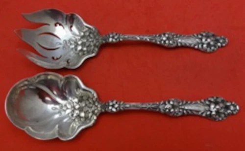 Old Orange Blossom by Alvin / Gorham Sterling Salad Serving Set 2pc 7 3/4"