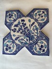 Large Vintage Hand Made Tile Wqll Art Blue Flower Floral Signed James 15" NB3
