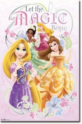 DISNEY PRINCESS NOUVEAU POSTER LET THE MAGIC BEGIN RAPUNZEL BELLE 22X34 NEW 