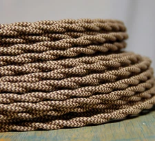 Cloth Covered Twisted Wire - Brown/Tan Pattern, Vintage Style Fabric Lamp Cord