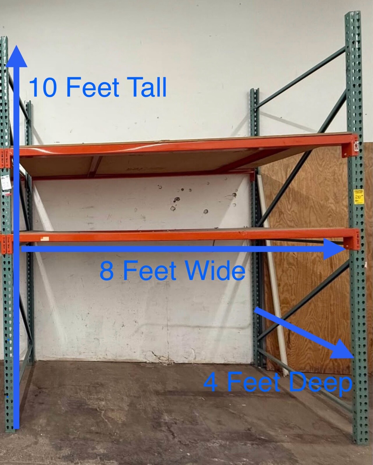 1 Section 8’ x 4’ x 10’ Tall Pallet Racking Industrial Warehouse Shelves Metal