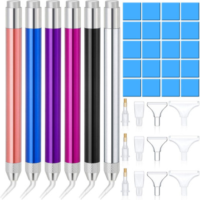6 Stück LED Diamant Malerei Bohrstift Punkt Bohrstift Mit Licht 5D Diamant Malwe