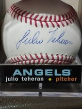 JULIO TEHERAN-LA Angels signed OML Baseball (LOJO Sports) W / Display