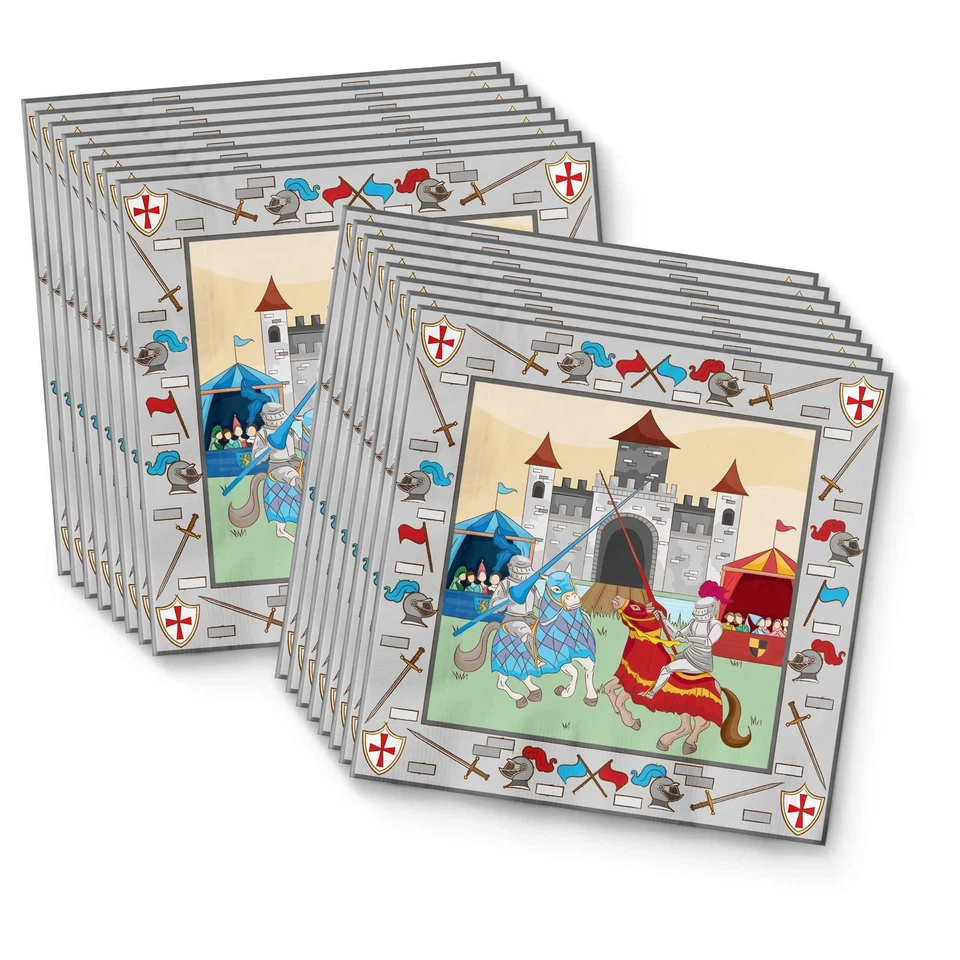 Juego de suministros de fiesta de cumpleaños castillo caballero medieval platos servilletas tazas vajilla Foto 4 de 4