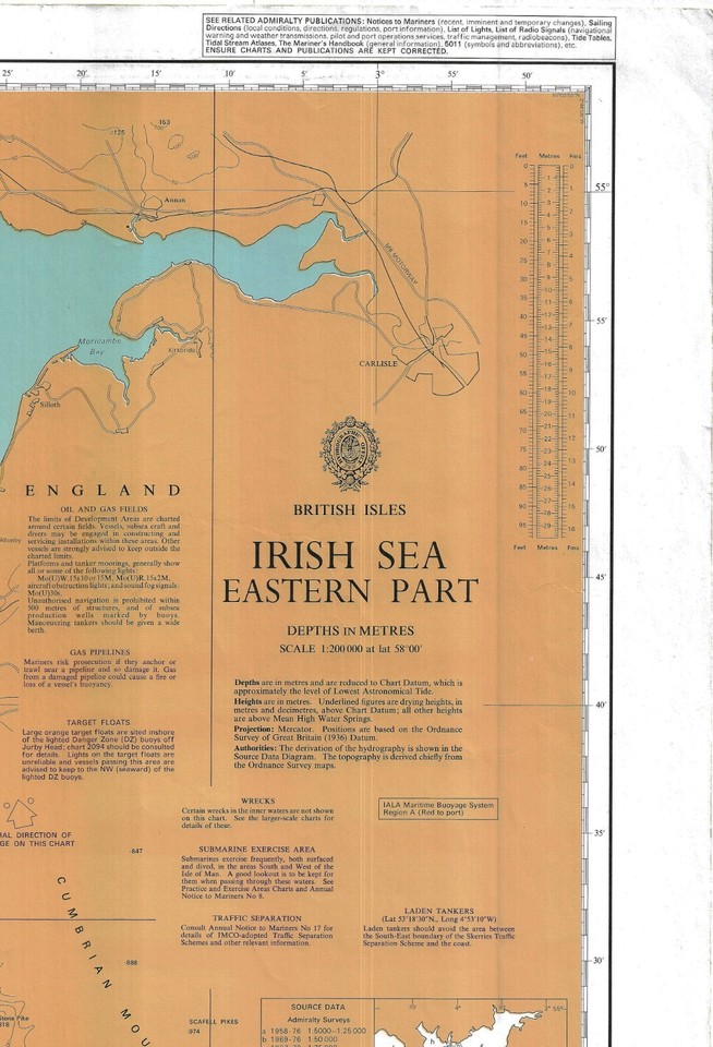 Admiralty 1826 British Isles Irish Sea Eastern Part Chart Map Maritime ...