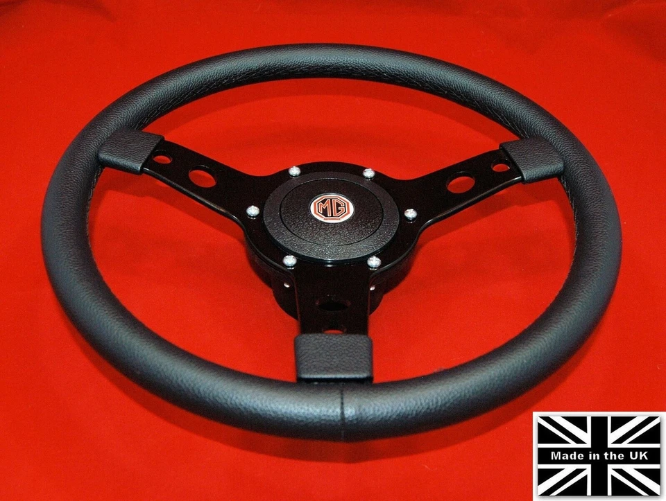 14" Leather Steering Wheel-Black Spokes & Hub. Fits MG Midget 68-69 Foto 2 de 4